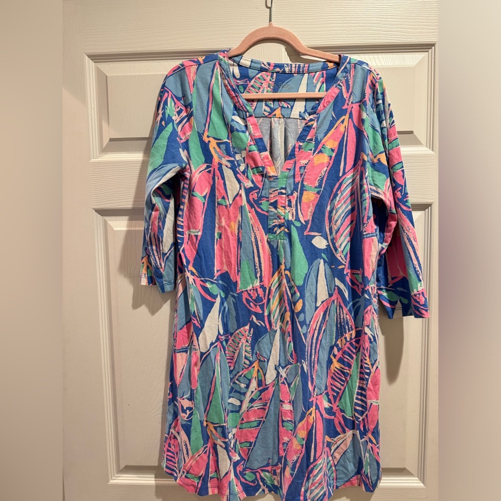 Lilly Pulitzer Ali Dress Out to Sea T-Shirt Dress Sz L